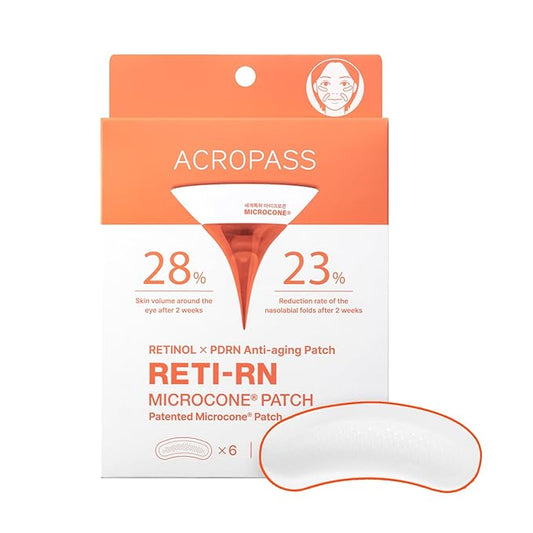Wrinkle Patches ACROPASS RETI-RN Microcone, Deep Wrinkle, PDRN 10,000 ppm, Retinol 3,300 IU/g, Hyaluronic Acid, Anti-Aging (Slim Type, 6 Count)