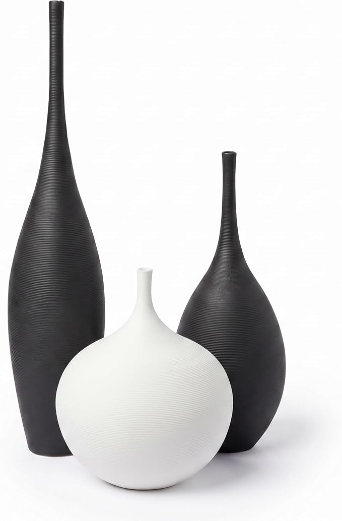 Relexome Black and White Ceramic Vase Modern Wabi-Sabi Flower Vase Set of 3 Decorative Aesthetic Vases for Centerpieces Matte Minimalist Vases for Living Room Table Shelf Home Decor Gift