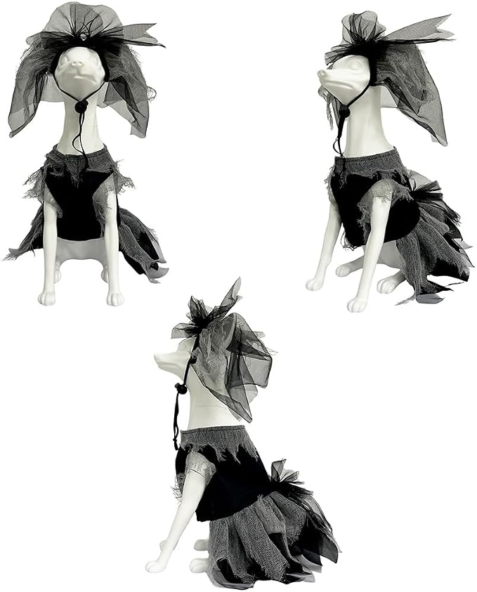 Zombie Bride Pet Costume, and Short Veil- Small to Medium-Large Breed Funny Clothes Outfit Apparel (Medium)
