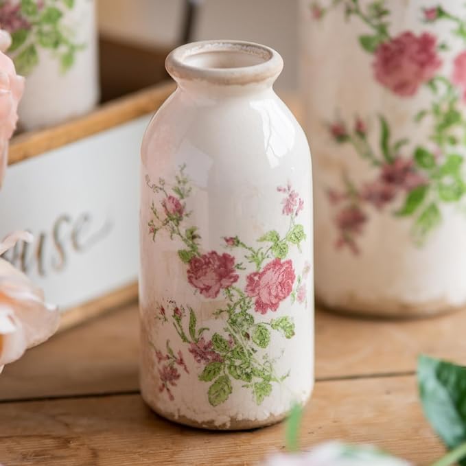 Ceramic Rustic Farmhouse Vase, Distressed Flower Vase for Home Decor, Ideal Shelf Decor, Boho Vase for Living Room Bedroom Kitchen Office Decor Centerpiece Table Decorations (6 inches)
