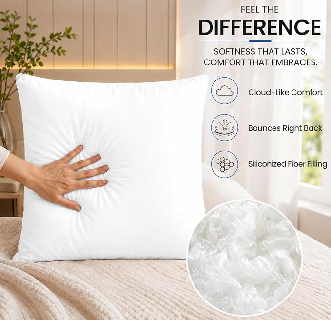 Hannah Linen Throw Pillow Inserts 22x22 – 4 Pack Square Cushion | Decorative Cushion Stuffers for Couch, Sofa & Bed – Soft Fluffy Polyester Filled Pillow Inserts for Indoor Home Décor