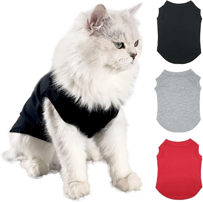 3pcs Dog Shirts Cats Clothes Sleeveless Blank Vest Apparel Extra Small Pet | Soft and Breathable Cat Outfits; Cat Clothing; T-Shirt for Puppy Small Medium Dogs and Cats; Solid Color Tank Top Costumes