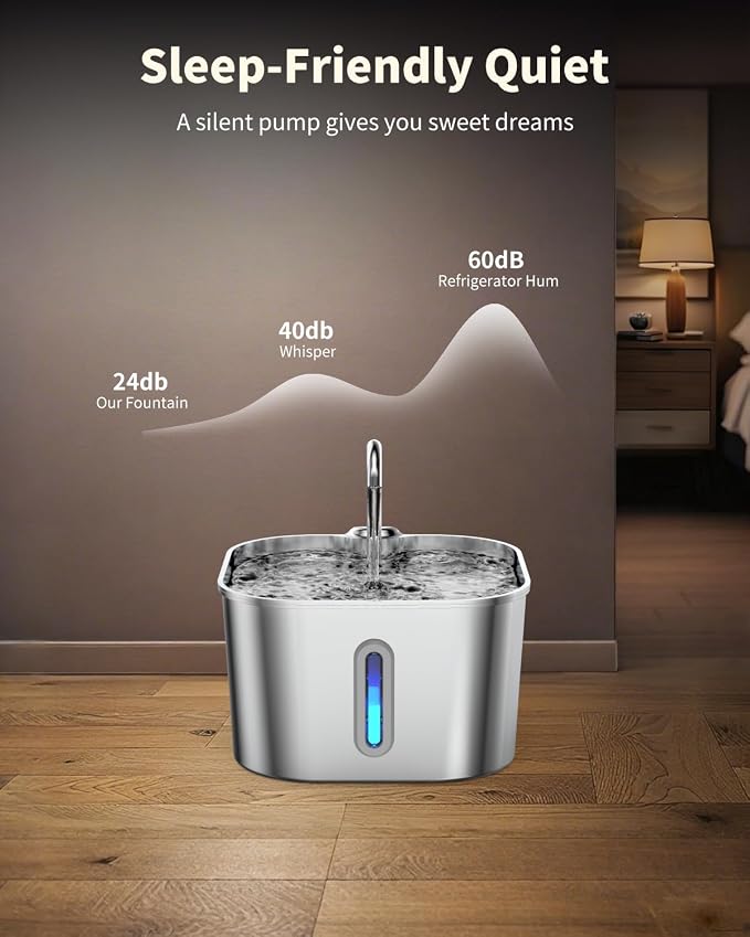 Lawfery Cat Water Fountain Stainless Steel, 74oz/2.2L Pet Fountain | Quiet Pump, Easy to Clean, Cat Drinking Fountain for Indoor Cats and Small Dogs