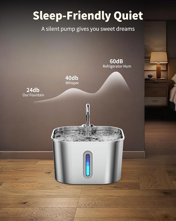 Lawfery Cat Water Fountain Stainless Steel, 74oz/2.2L Pet Fountain | 4 Filters & 4 Sponges, Quiet Pump, Cat Drinking Fountain for Indoor Cats and Small Dogs