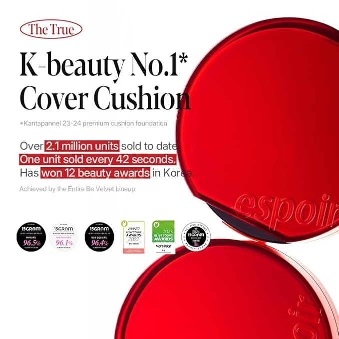 Espoir Be Velvet Cushion Foundation #28.5 Ginger Olive | Quick and Easy Coverage with Long-lasting Color by Zero Oxidation, Velvety Smooth Finish & Lightweight Formula, Vegan, Korean Makeup, 0.46 oz