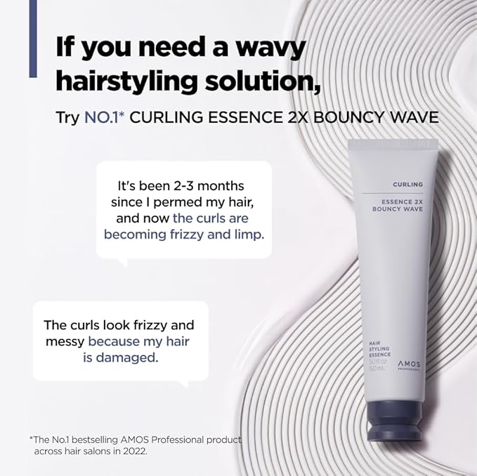 AMOS PROFESSIONAL Curling Essence 2X Bouncy Wave 5 fl oz – Korean Hair Essence for Wavy & Curly Hair, Frizz Control Styling Gel with Soft Hold, Curl Definition, Non-Sticky Finish