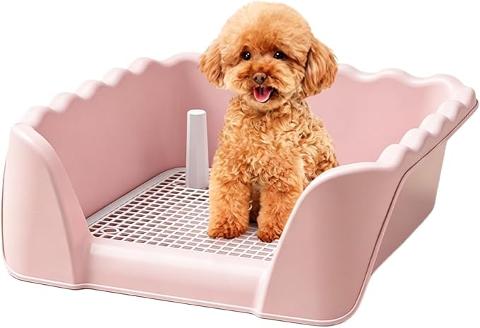 Indoor Outdoor Dog Potty Training Tray, Reusable Puppy Litter Box for Small & Medium Puppies, Pet Potty Pad Holder Toilet for Puppy Training 14.57''LX4.53''HX13.78''W (Pink)