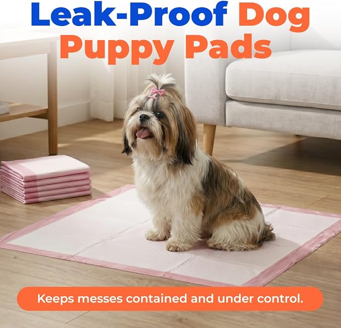 Best Pet Supplies Dog Training Puppy Pee Pads - Pink, 100 Count | 22.5x22" Potty Pads, Super Absorbent, Disposable, Leakproof, Keeps Floors Protected & Paws Dry, For Indoor Dogs, Odor Control