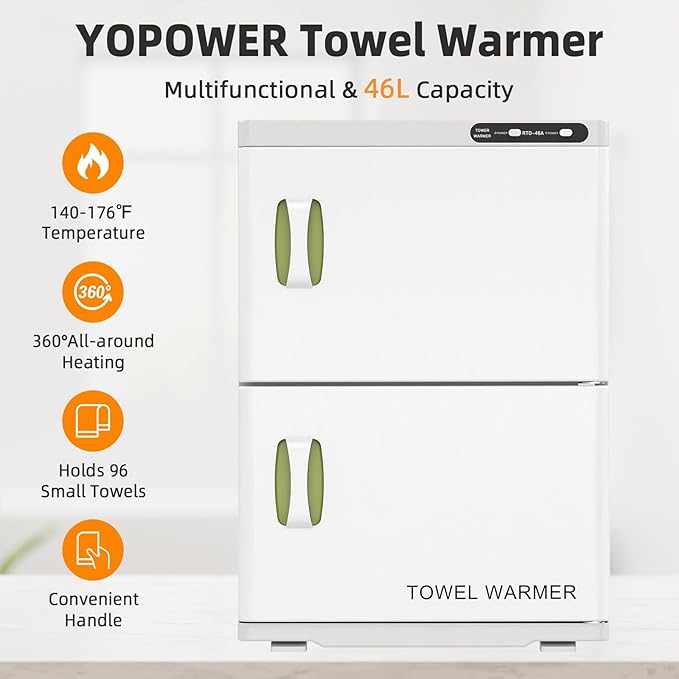 ADVWIN 46L Hot Towel Warmer Cabinet, Towel Warmer for Spa Salon, Professional Large Capacity Towel Double Cabinet for Bathroom, Esthetician (white, 46L)