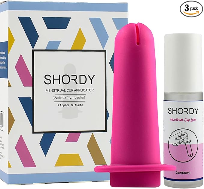 SHORDY Menstrual Cup Applicator & Lube Set - Easy Insertion Tool (Pink) | Works with Most Cups, Reusable Copa menstrual Aplicador, Includes lubricant, Easy-to-use cup tool
