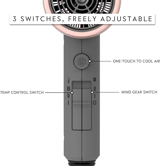 AINA Hair Dryer with Diffuser, Blow Dryer for Women | Advanced Ionic Technology, Ceramic Coating | Cold Shot Features Turbo Heat for Fast Drying and Shine 110V/ALCI (Misty Blush)