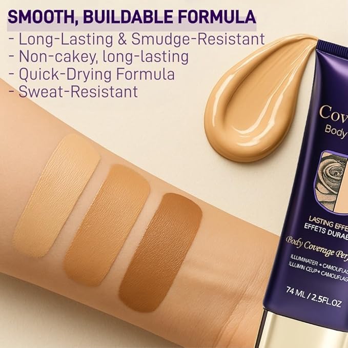 Waterproof Body Concealer with Brush – Waterproof Full Coverage Body Foundation for Scars, Stretch Marks & Tattoos – Streak-Free Leg & Arm Makeup for Even Skin Tone and Natural Radiant Finish