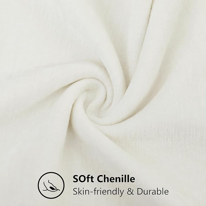 decorUhome Soft Chenille Cream White Throw Pillow Covers 26X26 Set of 2 | Decorative Fall Couch Pillow Covers Solid Dyed Accent Modern Euro Sham Farmhouse Neutral Square Pillow Cases for Sofa