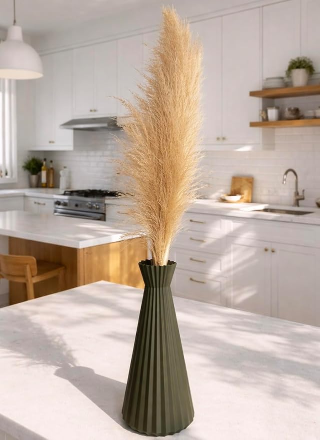 Modern Geometric Decorative Vase, 10" Tall Matte Sage Green Vase for Pampas Grass, Minimalist Contemporary Home Decor for Living Room, Dining Table, Shelf, Coffee Table & Office.