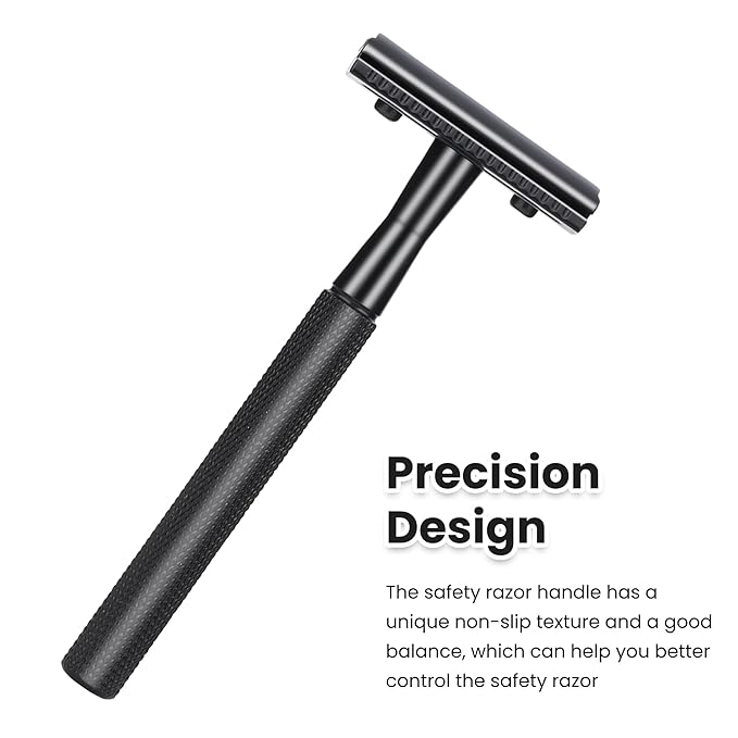 KEROPY Eco-Friendly Safety Razor With 10 Premium Stainless Steel Blade Safety Razors For Men Shaving Razor, Smooth Wet Shave Experience, Gun Black