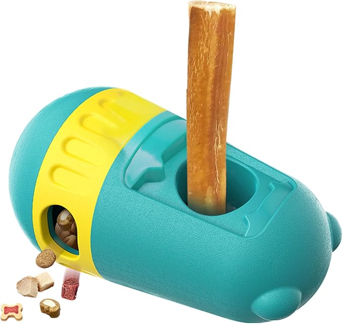 LIFLIX 2 in 1 Interactive Treat Dispensing Dog Toys, Bully Stick Holder, Adjustable Dog Treat Holder for Medium & Large Dogs, Safety Device to Prevent Choking, Green