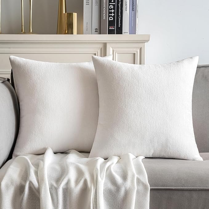MIULEE Pack of 2 Pure White Decorative Pillow Covers 18x18 Inch | Soft Chenille Couch Throw Pillows Farmhouse Cushion Covers for Home Decor Sofa Bedroom Living Room