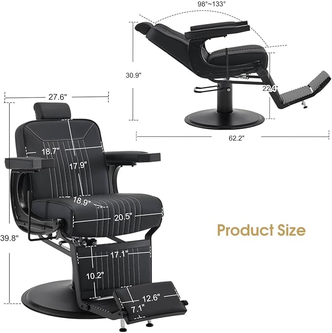 BarberPub Classic Barber Chair, 660Lbs Heavy-Duty Hydraulic Pump, Professional Reclining Salon Chair for Hair Stylist, Gold&Black, Barbershop, Salon&Spa Equipment for Adult 8334 (Black) (Black)