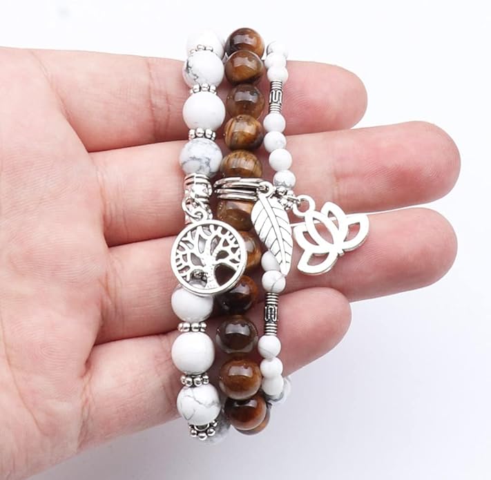 UEUC Tree of Life Yoga Healing Stone Bracelets,Multilayer Lotus Chakra Stone Reiki Bracelet Sets,Anxiety Crystal Natural Stone,for Women Stress Relief