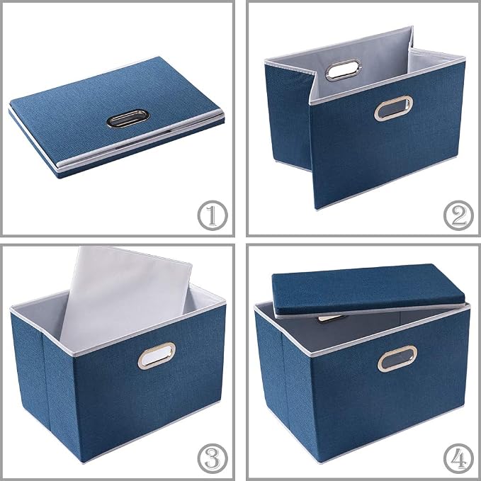 Large Collapsible Storage Bins with Lids [5-Pack] Fabric Foldable Storage Boxes Organizer Containers Baskets Cube with Cover for Home Bedroom Closet Office Royal Blue(17.7x11.8x11.8)