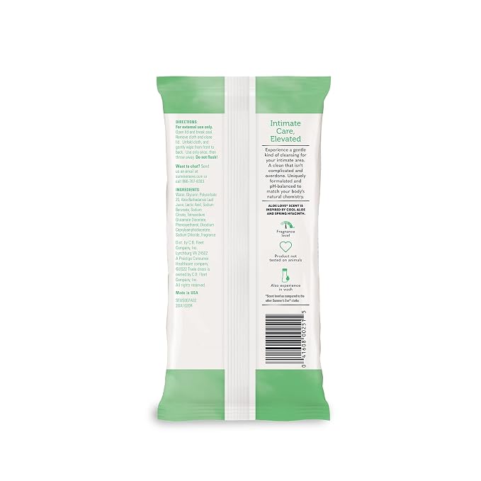 Summer’s Eve Aloe Love Feminine Cleansing Wipes, Daily Intimate Cloths, Removes Odor, pH Balanced, Gentle for Sensitive Skin, 32 Count (Pack of 4)