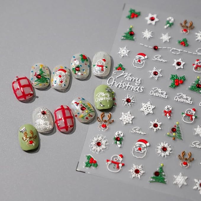 Christmas Nail Stickers for Nail Art, 5D Embossed Diamond Self-Adhesive Snowflake Nail Decals, Trees Nail Supplies Nail Art Design Accessories for Women and Girls Manicure DIY Decoration