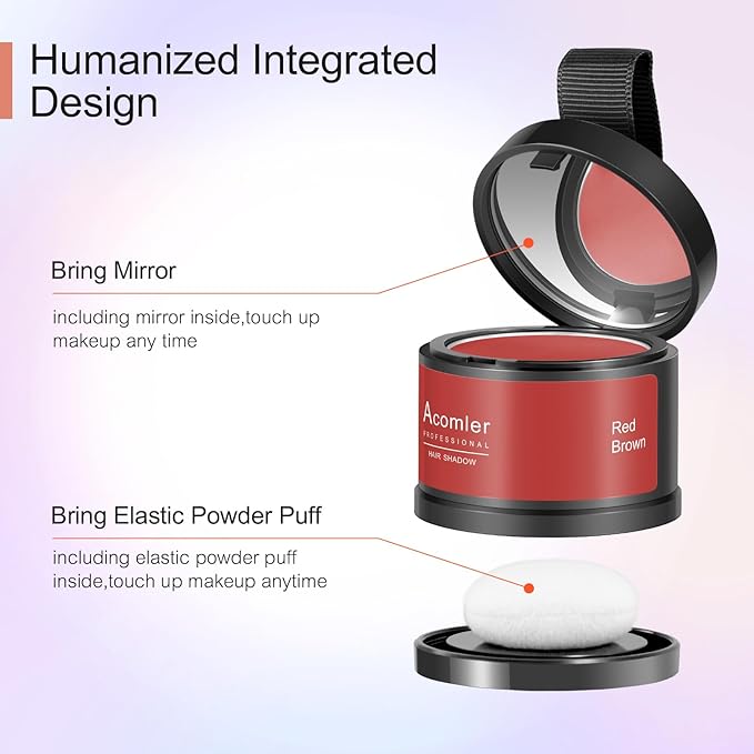 Acomler Instantly Root Touch Up Hairline Shadow Powder for Thinning Hair, Gray Hairline Cover for Women and Men with Eyebrows, Beard Line, Bald Spots (Red Brown)