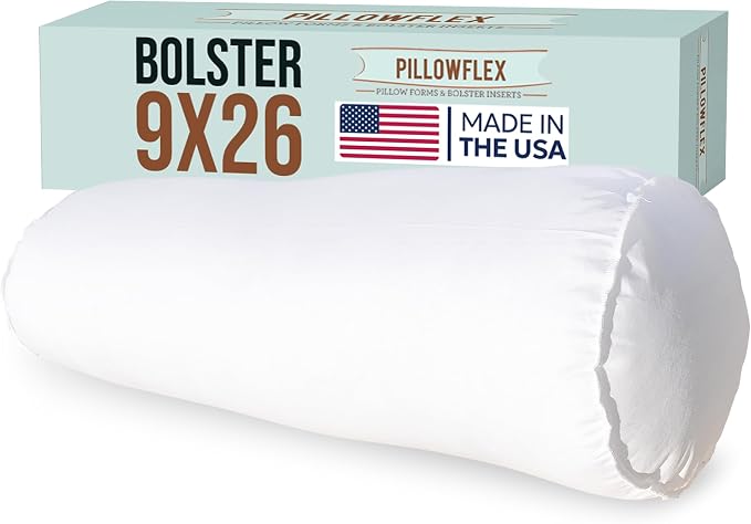 Pillowflex Bolster Pillow (9x26) - Round Roll Pillow Bolster Insert, Plush Polyester-Filled Insert for Decorative Shams, Odorless, Lint and Dust-Free Polyester Filling, No Lumps - (White)