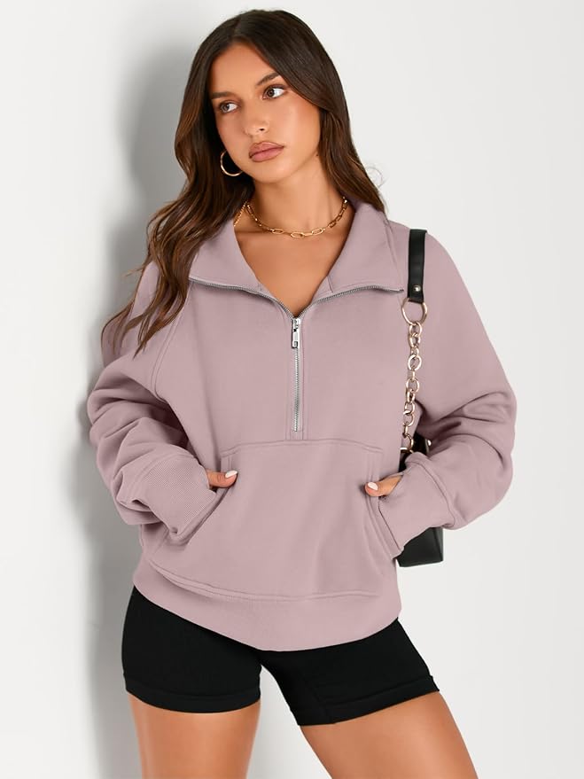 AUTOMET Womens Sweatshirts Half Zip Fleece Pullover Fall Outfits | Fall Fashion Clothes 2026,Cropped Sweatshirts,Cute Y2k Tops,Quarter Zipper Sweater,Winter Loungwear Outfits