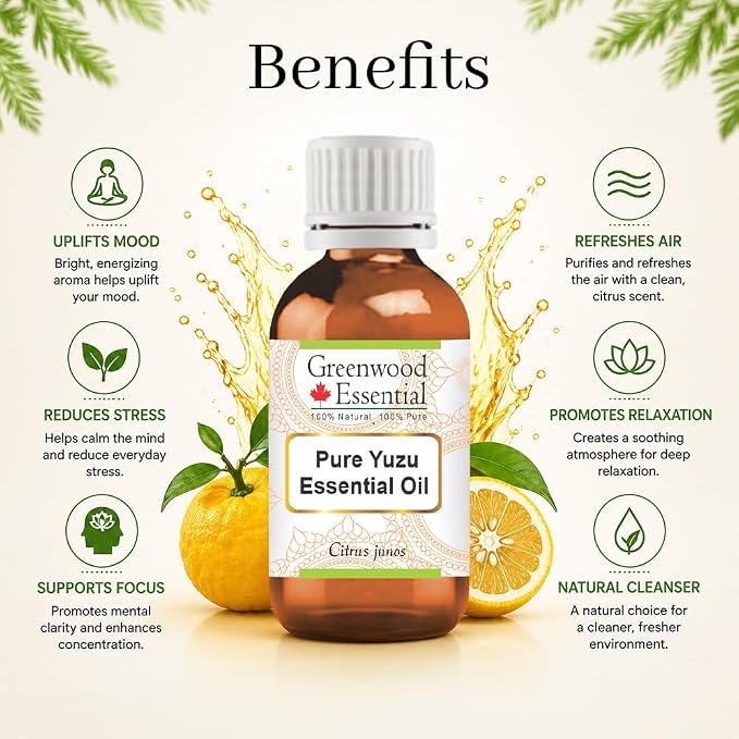 Greenwood Essential Yuzu Oil (Citrus Junos) | Cold Pressed | Natural | Undiluted | for Diluting Essential Oils | for Skin & Massage | Men & Women | 30ml (1 oz)