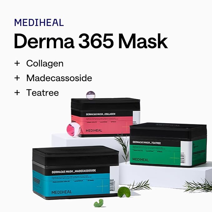 Mediheal Derma 365 Teetree Mask (30 Masks) - Daily Skin Care Mask for Deeply Comforting and Calming Skin with Teatree Active 4X