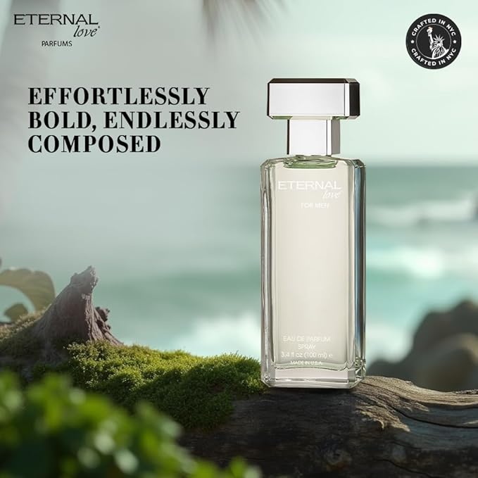 Eternal Love for Men - Long Lasting Eau de Parfum Spray - Premium Clean Fragrance with Amber & Cedarwood - Fresh Sophisticated Scent - 3.4oz