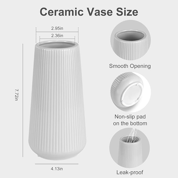 Grey Ceramic Vase, GUKJOB Small Cute Flower Vase for Pampas Grass, Home, Living Room, Dining Table, Farmhouse, Office Decor, Bedroom, Table, and Kitchen Shelf (Grey)