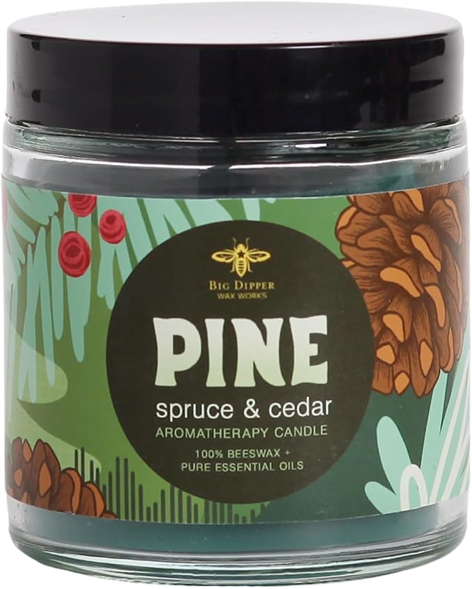 Big Dipper Wax Works Holiday Apothecary Glass Candle Set – Mint, Pine & Spice Scents – 100% Pure Beeswax Aromatherapy 3-Pack (Peppermint Birch, Spruce Fir, Cinnamon Orange Clove, 3.2 oz Each)