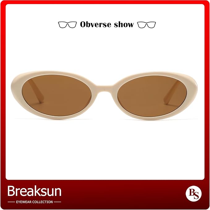 Breaksun Retro Oval Sunglasses for Women Men Fashion Small Oval Sunglasses 90s Vintage Shades