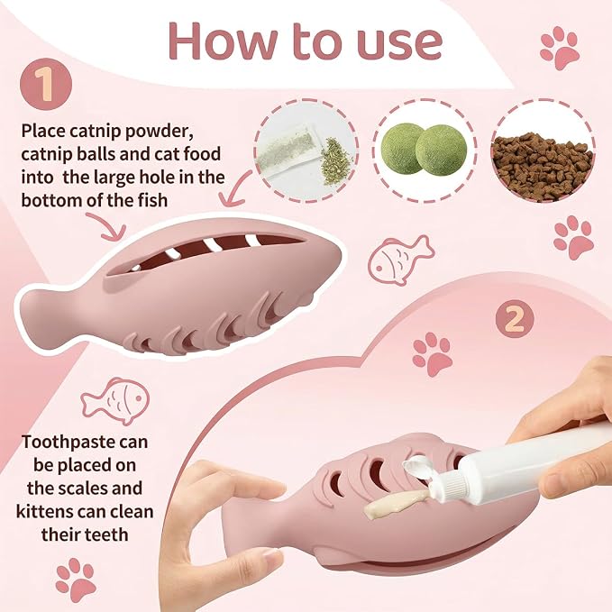 2Pack Fish Shaped Cat Toy Treat Dispenser Puzzle Feeder for Indoor | Slow Feeder Bowl & Enrichment for Kittens | Avocado Interactive Toys