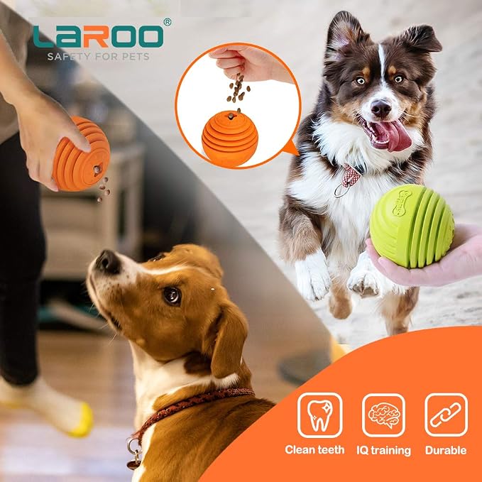 LaRoo Dog Puzzle Toy, Interactive Dog Toys for Treat Dispensing, Medium and Large Dogs,Dog Treat Ball for Teeth/Slow Feeder/IQ Training/Playing (3.5in Orange)
