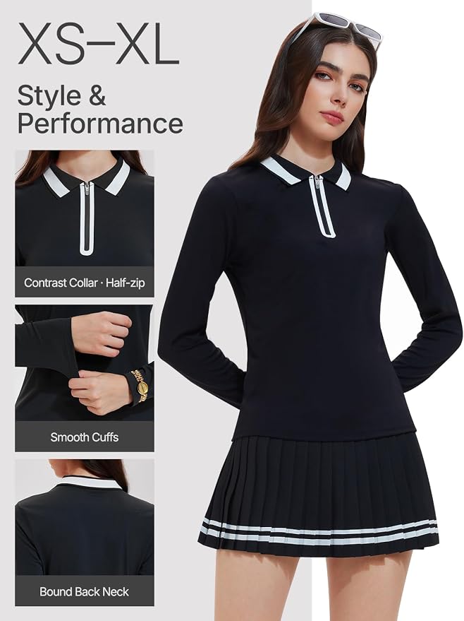 Women's 2-Piece Tennis Skirt Set, Polo V-Neck Top & High-Waisted Pleated Skirt, Athletic Outfit for Golf Pickleball