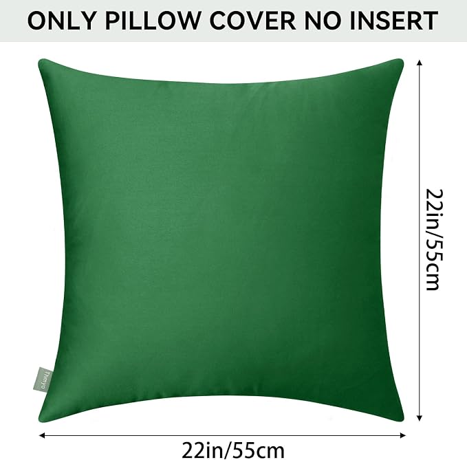 Thmyo 4-Pack 100% Cotton Comfortable Solid Decorative Throw Pillow Case Square Cushion Cover Sublimation Blank Pillow Covers DIY Throw Pillowcase for Sofa Couch(22x22 inch/ 55x55cm, Christmas Green)