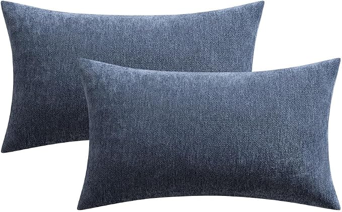 MIULEE Pack of 2 Blue Decorative Pillow Covers 12x20 Inch | Soft Chenille Couch Throw Pillows Farmhouse Cushion Covers for Home Decor Sofa Bedroom Living Room