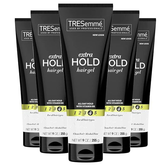 TRESemme Hair Gel with Vitamin B, Extra Hold Hair Gel, Protect Hair from Damaging Hair Dryer, Styling Tools & Appliances, Volumizing Hair Products with Frizz Control, 5 Tubes - 9 Oz. Ea.