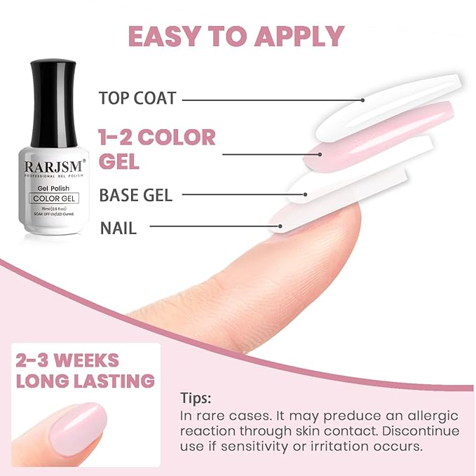 RARJSM Nude Pearl Shell Glitter Gel Nail Polish Bubble Pink Clear Sheer Light Pink with PinkShimmer Gel Polish 15ml Soak Off Transparent Jelly Skin Color Home Salon French Manicure Curing Requires