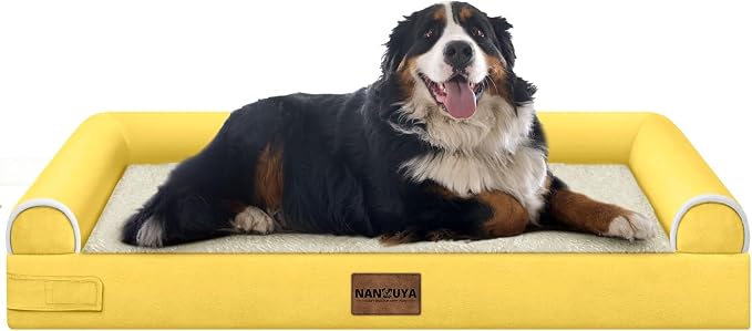 Orthopedic Dog Bed for Jumbo Dogs, 53 x 42 Inch, Ginger | Egg crate foam for joint support, 3-sided bolster pet sofa, waterproof lining, washable cover, and non-skid base
