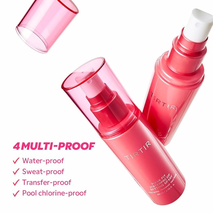 TIRTIR Waterproof Setting Spray – 24 Hour Long Lasting Fix, Sweatproof Water Resistant Makeup Finisher – Ethanol Free, Semi Matte Finish for Oily Skin – Korean Makeup Fixer (Pack of 2)