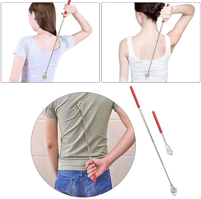 Telescopic Back Scratcher Extendable Handle, Portable Stainless Steel Hand Massage Tool, Extends from 8.66 to 23.23 inches, 2 Pack