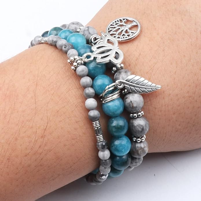 UEUC Tree of Life Yoga Healing Stone Bracelets,Multilayer Lotus Chakra Stone Reiki Bracelet Sets,Anxiety Crystal Natural Stone,for Women Stress Relief