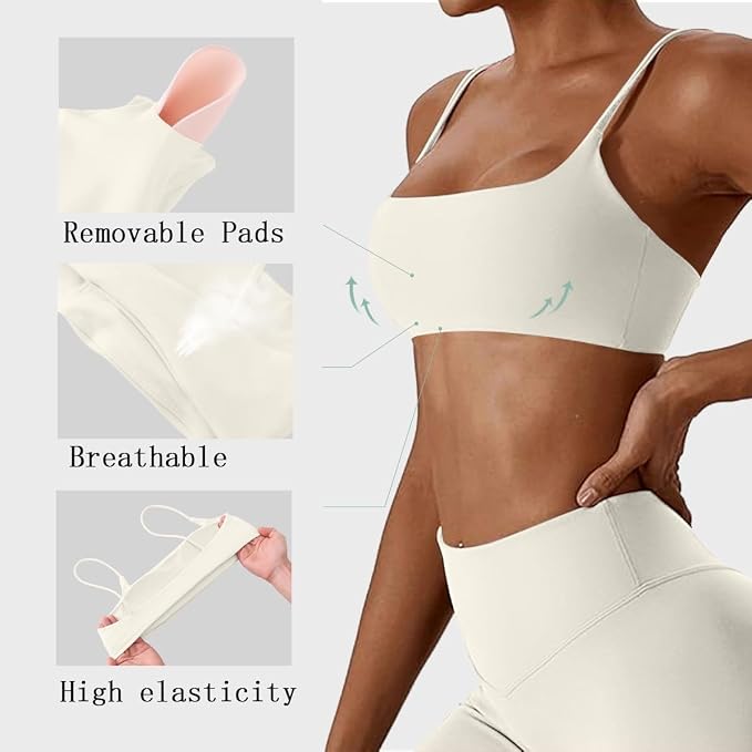 Comper Women's Sports Bras Wirefree Racerback Workout Bras Sexy Thin Straps Yoga Sport Bras with Removable Pads