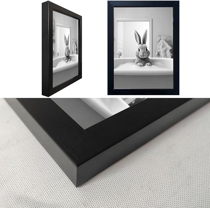Melpa Art Kids Bathroom Wall Decor, Black and White Cute Animal Canvas Print Painting, Funny Rabbit in Bathtub Bathroom, Farmhouse Picture Wall Decor Artwork