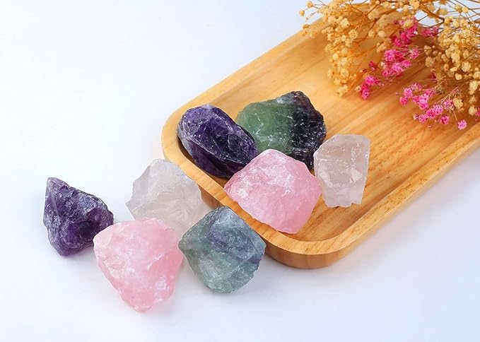 LAIDANLA 1lb 2" Rose Quartz Fluorite Amethyst Clear Quartz Set Natural Rough Stones Crystal Raw Crystals Bulk Healing Gemstones for Reiki Healing Tumbling Fountain Rocks