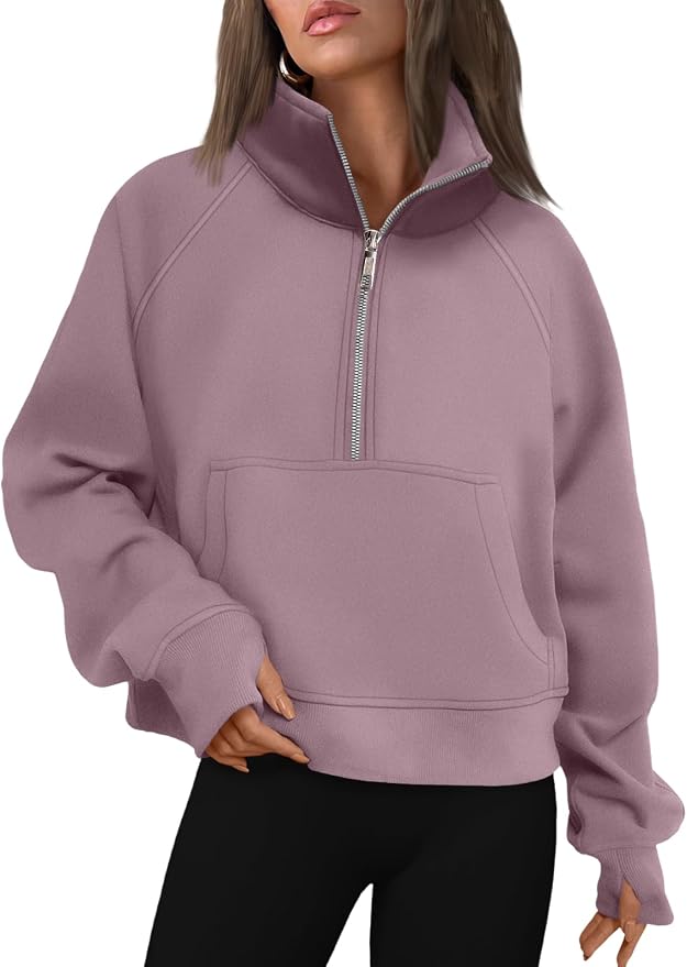AUTOMET Womens Sweatshirts Half Zip Fleece Pullover Fall Outfits | Fall Fashion Clothes 2026,Cropped Sweatshirts,Cute Y2k Tops,Quarter Zipper Sweater,Winter Loungwear Outfits